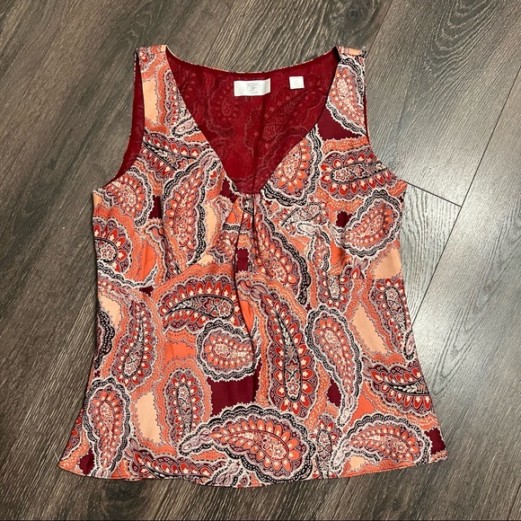 Chemisier Sans Manches Ann Taylor LOFT – Rouge Motif Paisley, Taille 10, Occasion
